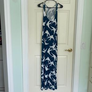 Teal sparrow print maxi dress - Loft size M